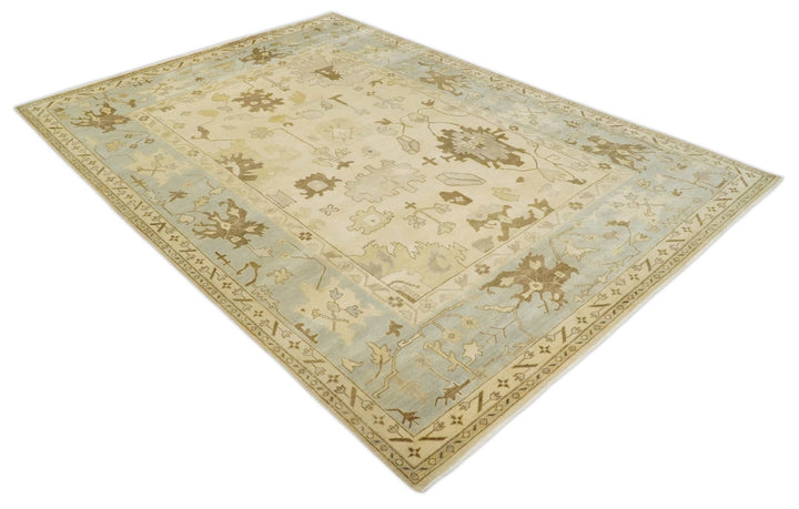 Antique Style Fine 9x13 Hand Knotted Beige, Silver and Brown Traditional Wool Rug - The Rug Decor