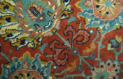 Antique Style Fine Rust, Blue and Aqua 8x10 Hand Knotted Traditional Serapi wool rug - The Rug Decor