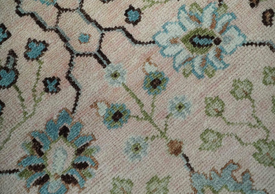 Antique Style floral Hand knotted Peach Pink and Green Custom Made Wool Area Rug - The Rug Decor