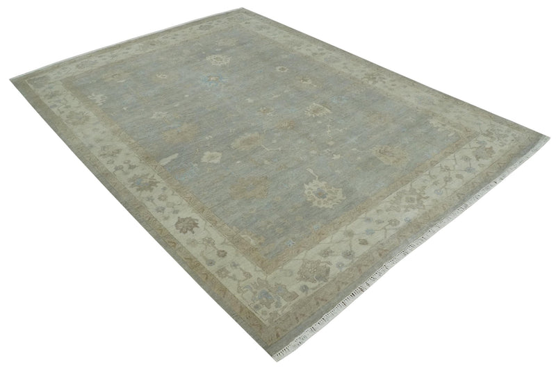 Antique style Gray and Beige 9x12 Hand knotted Oushak wool Area Rug - The Rug Decor