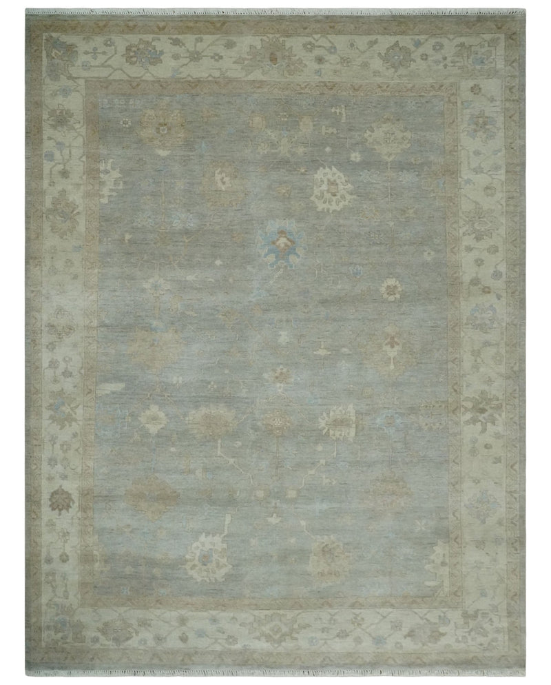 Antique style Gray and Beige 9x12 Hand knotted Oushak wool Area Rug - The Rug Decor