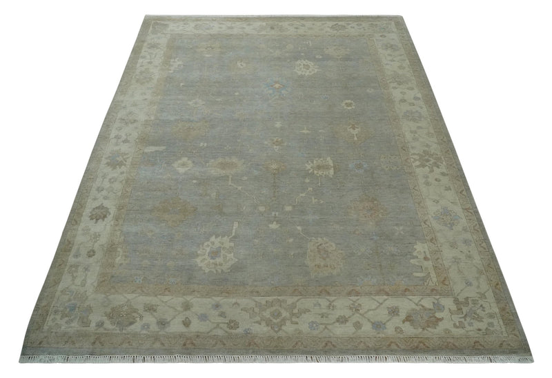 Antique style Gray and Beige 9x12 Hand knotted Oushak wool Area Rug - The Rug Decor