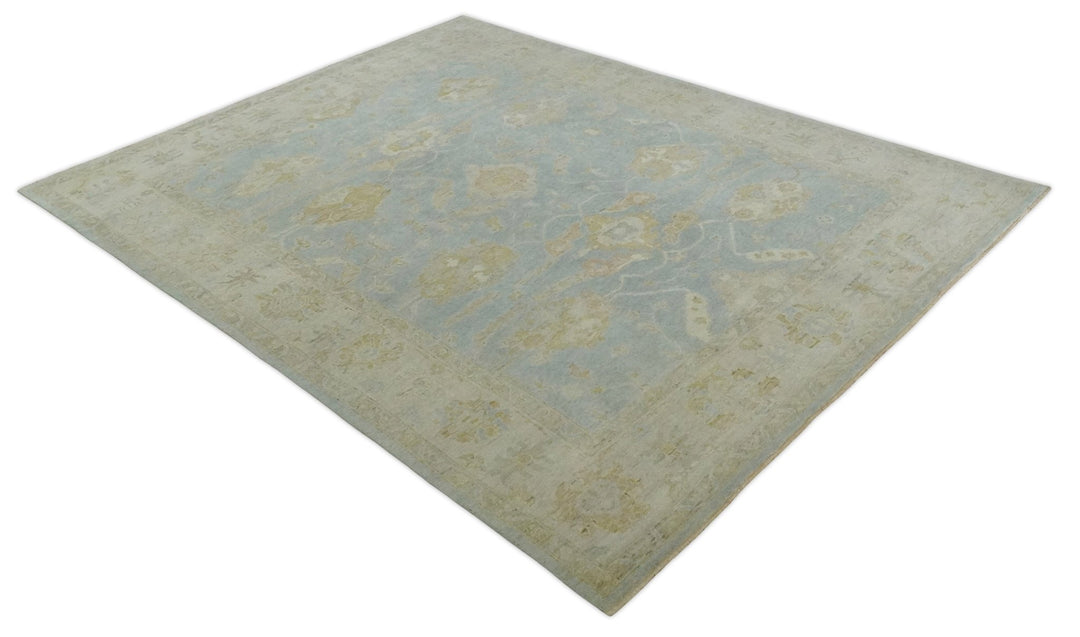 Antique style Gray, Beige and Olive 9x12 Hand knotted Oushak wool Area Rug - The Rug Decor