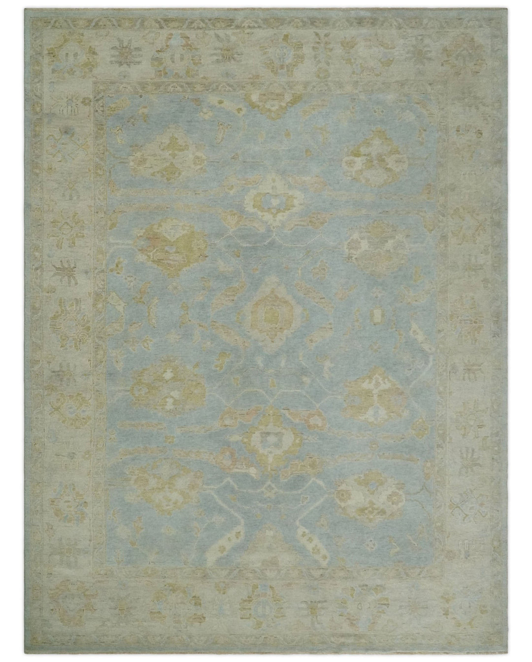 Antique style Gray, Beige and Olive 9x12 Hand knotted Oushak wool Area Rug - The Rug Decor
