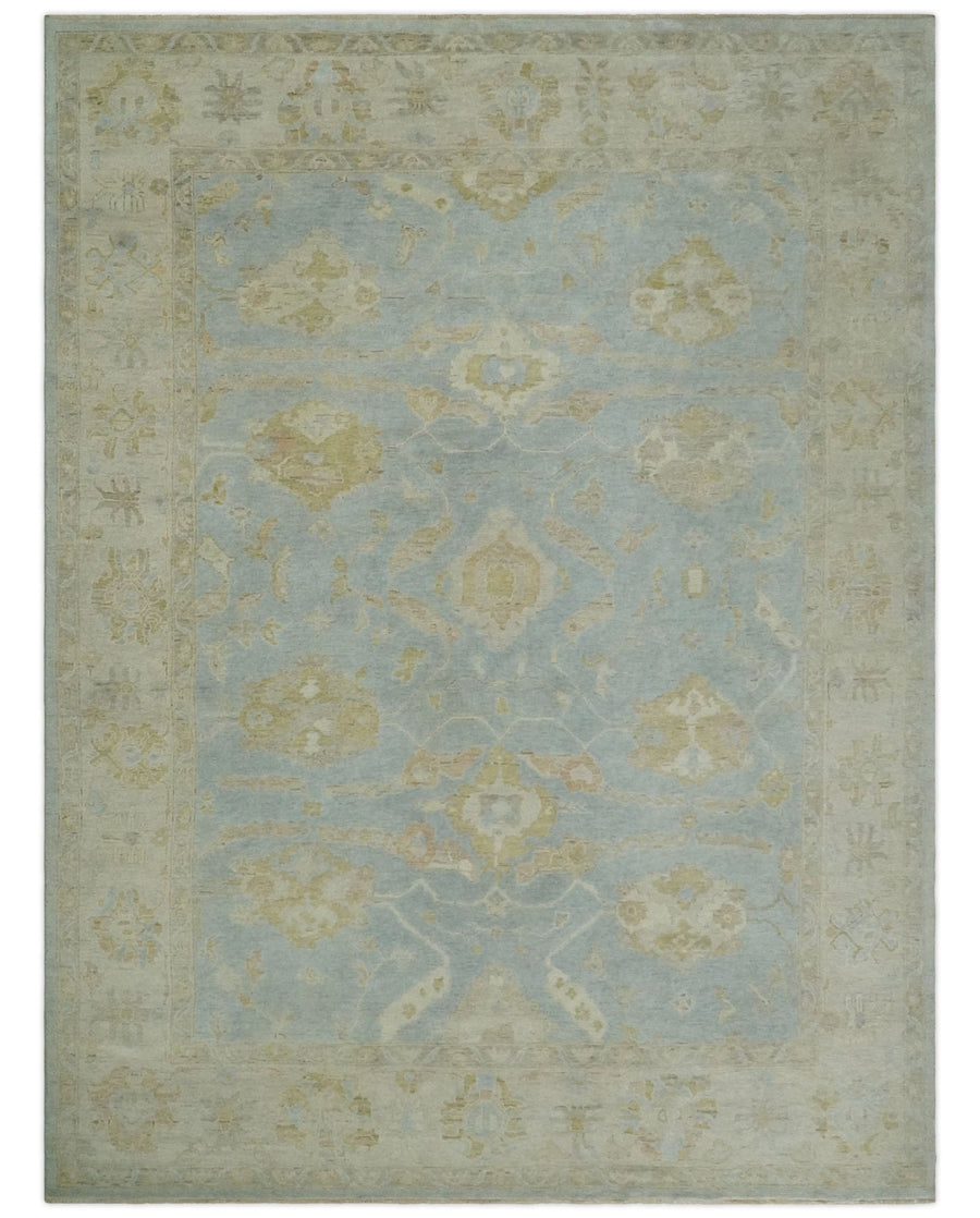 Antique style Gray, Beige and Olive 9x12 Hand knotted Oushak wool Area Rug - The Rug Decor
