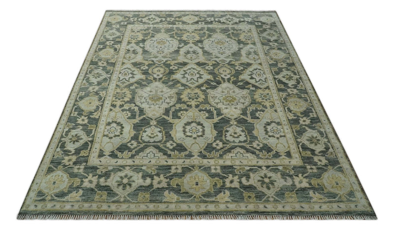 Antique style Gray, Ivory and Olive Hand knotted Traditional Oushak 9x12 wool Area Rug - The Rug Decor