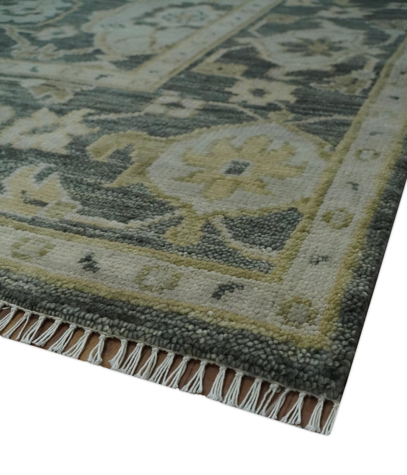 Antique style Gray, Ivory and Olive Hand knotted Traditional Oushak 9x12 wool Area Rug - The Rug Decor