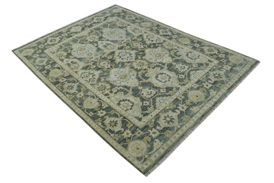 Antique style Gray, Ivory and Olive Hand knotted Traditional Oushak 9x12 wool Area Rug - The Rug Decor