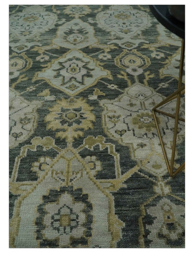 Antique style Gray, Ivory and Olive Hand knotted Traditional Oushak 9x12 wool Area Rug - The Rug Decor