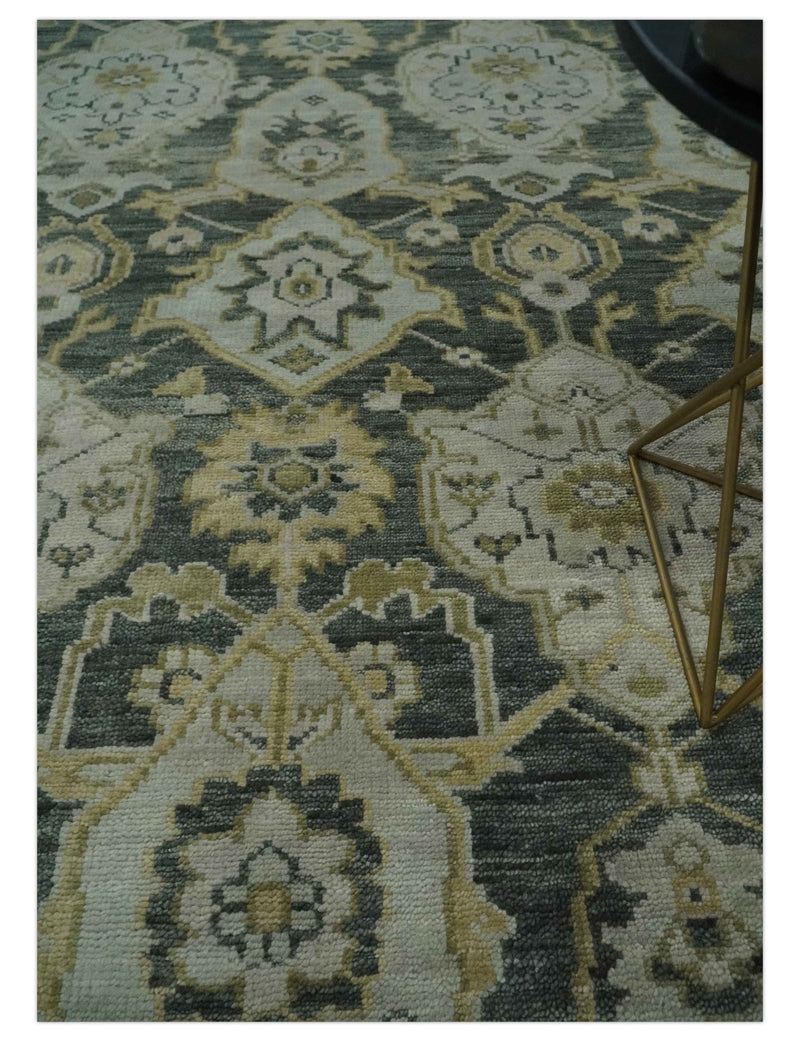 Antique style Gray, Ivory and Olive Hand knotted Traditional Oushak 9x12 wool Area Rug - The Rug Decor