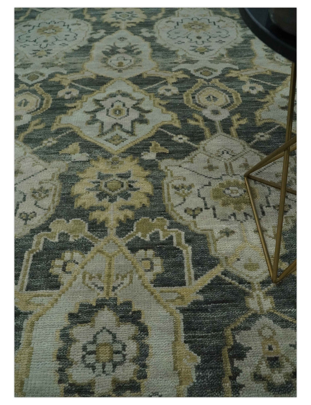 Antique style Gray, Ivory and Olive Hand knotted Traditional Oushak wool Area Rug - The Rug Decor