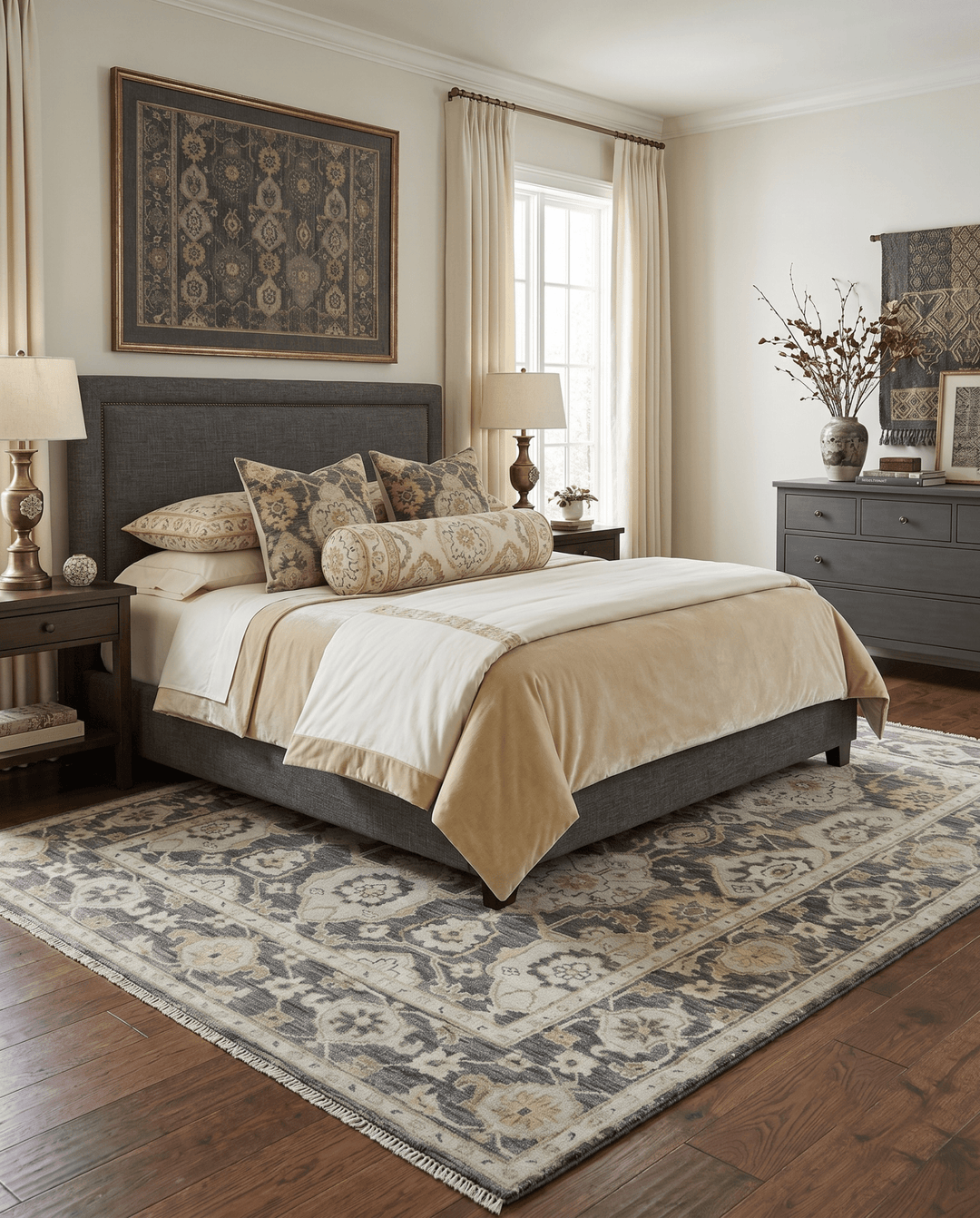 Antique style Gray, Ivory and Olive Hand knotted Traditional Oushak wool Area Rug - The Rug Decor