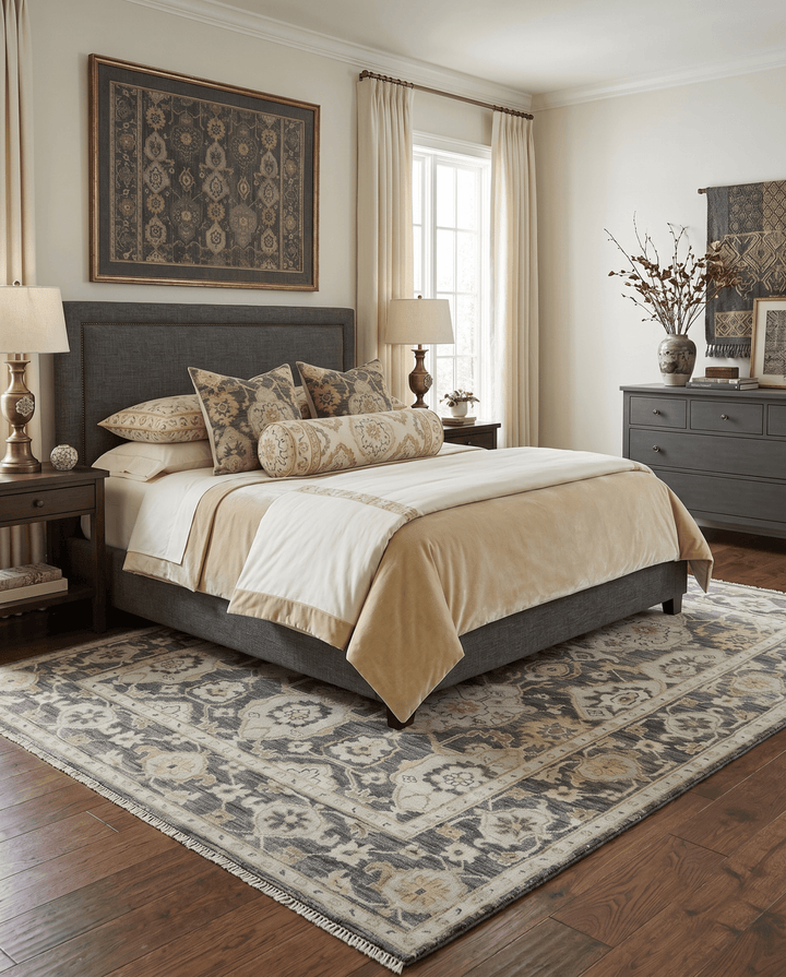 Antique style Gray, Ivory and Olive Hand knotted Traditional Oushak wool Area Rug - The Rug Decor