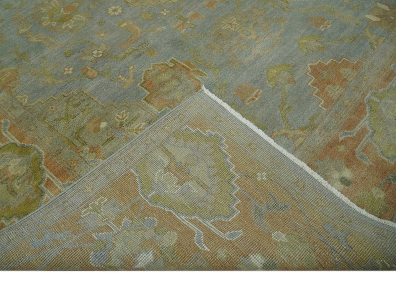 Antique style Gray, Rust and Green Hand Knotted 8x10 Oriental Oushak wool Area Rug - The Rug Decor