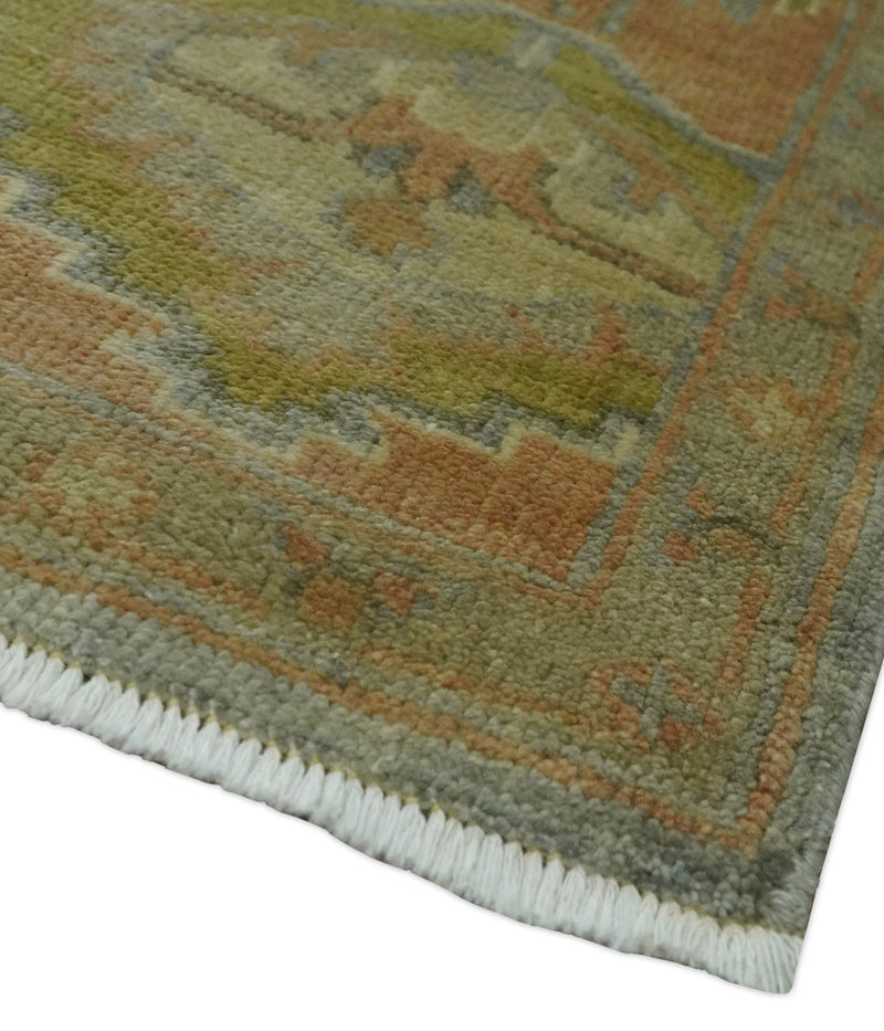 Antique style Gray, Rust and Green Hand Knotted 8x10 Oriental Oushak wool Area Rug - The Rug Decor