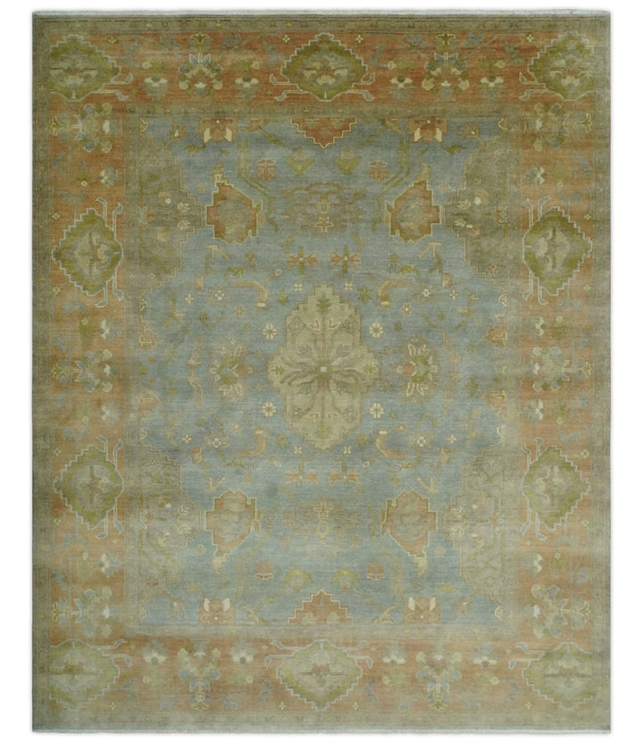 Antique style Gray, Rust and Green Hand Knotted 8x10 Oriental Oushak wool Area Rug - The Rug Decor