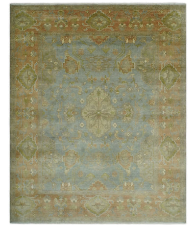 Antique style Gray, Rust and Green Hand Knotted 8x10 Oriental Oushak wool Area Rug - The Rug Decor