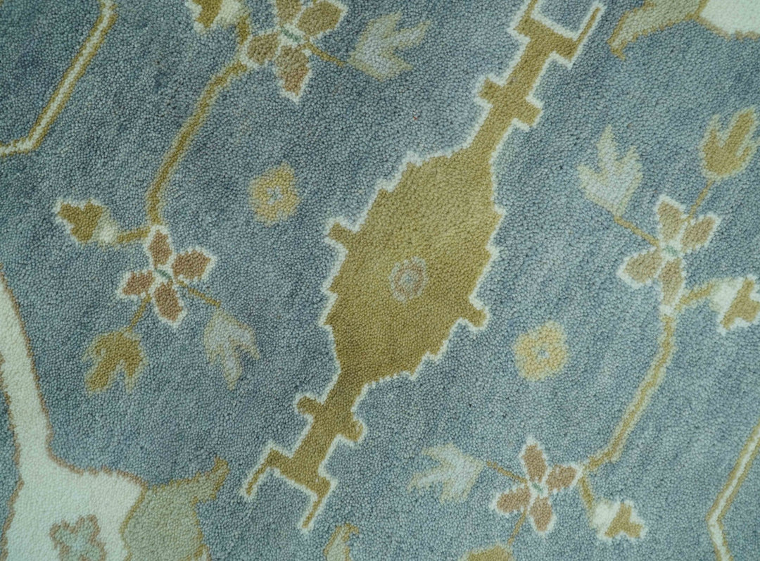 Antique Style Grayish Blue and Ivory Hand Knotted Custom Made Wool Rug - The Rug Decor