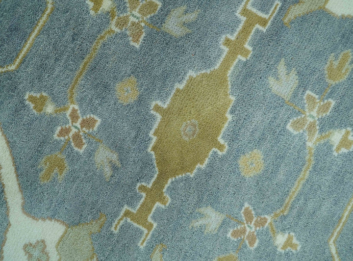Antique Style Grayish Blue and Ivory Hand Knotted Custom Made Wool Rug - The Rug Decor