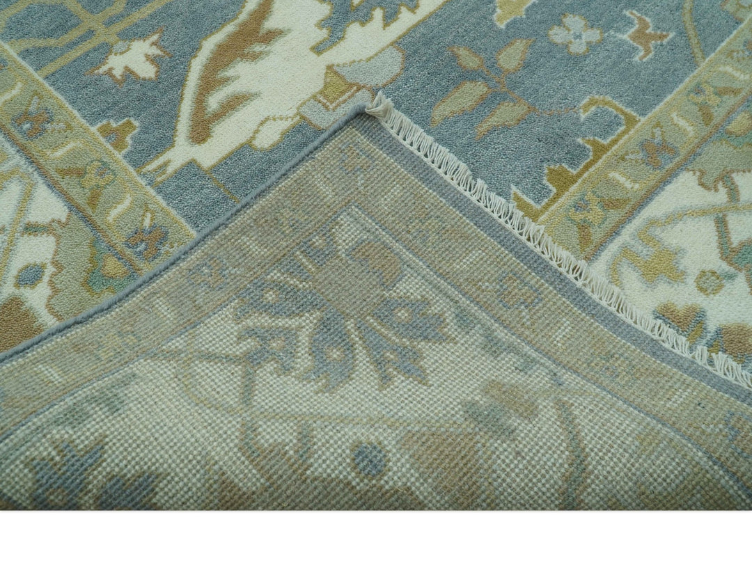 Antique Style Grayish Blue and Ivory Hand Knotted Custom Made Wool Rug - The Rug Decor