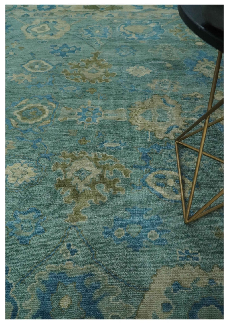 Antique Style Green, Beige and Blue Hand knotted Traditional Oushak 8x10 Wool Area Rug - The Rug Decor