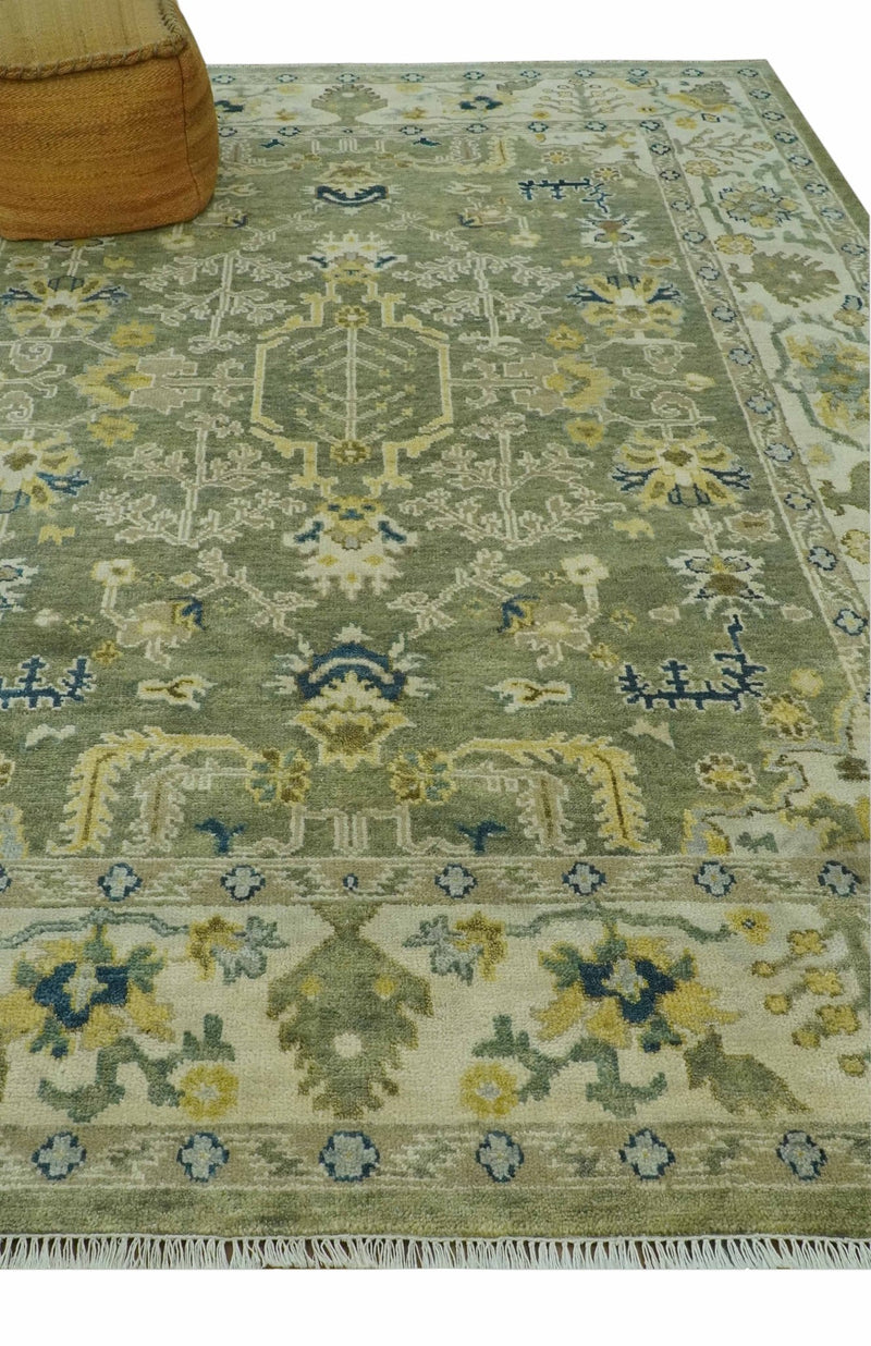 Antique Style Green, Olive and Ivory 8x10 Traditional Hand Knotted Wool Rug - The Rug Decor