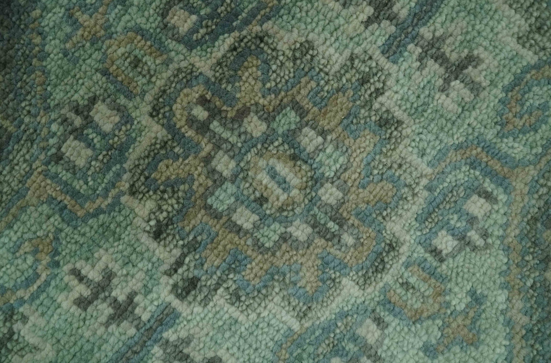 Antique Style Hand Knotted 8x10 Green, Silver and Taupe Traditional wool rug - The Rug Decor