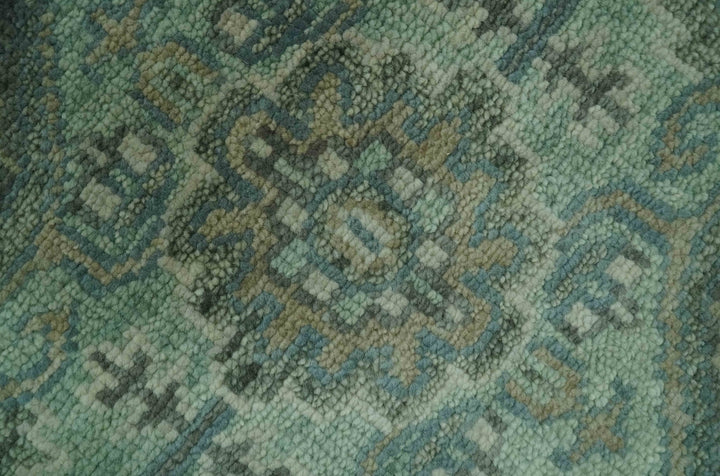 Antique Style Hand Knotted 8x10 Green, Silver and Taupe Traditional wool rug - The Rug Decor