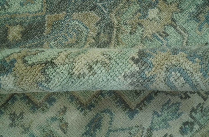 Antique Style Hand Knotted 8x10 Green, Silver and Taupe Traditional wool rug - The Rug Decor