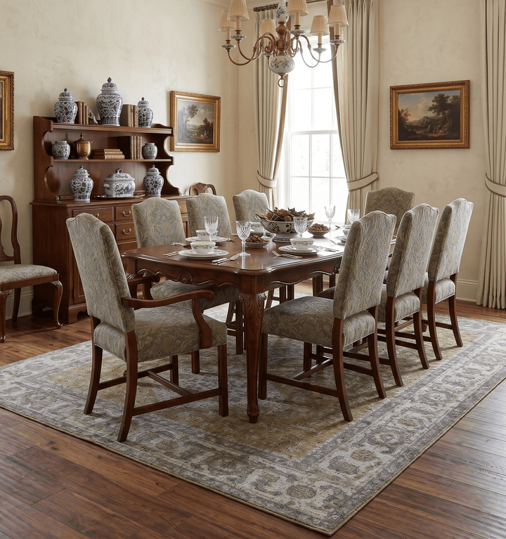 Antique Style Hand Knotted 8x10 Olive, Silver and Charcoal Traditional Low Pile Wool Area Rug - The Rug Decor