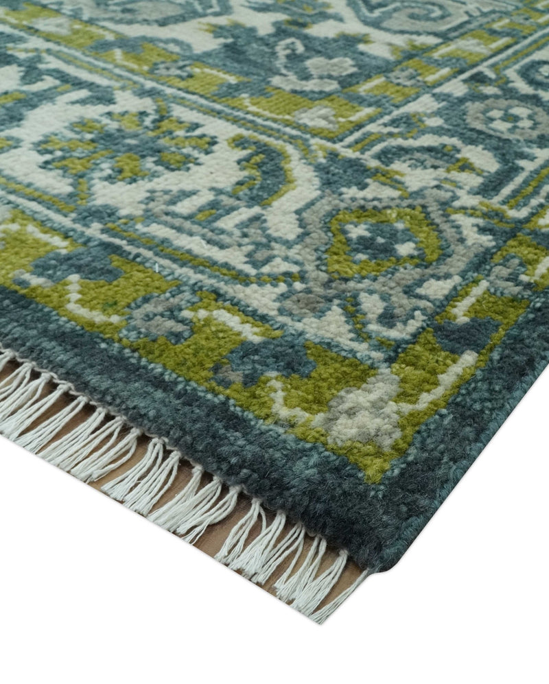 Antique Style Hand Knotted Teal, Gray and Green Traditional Heriz 8x10 wool area rug - The Rug Decor