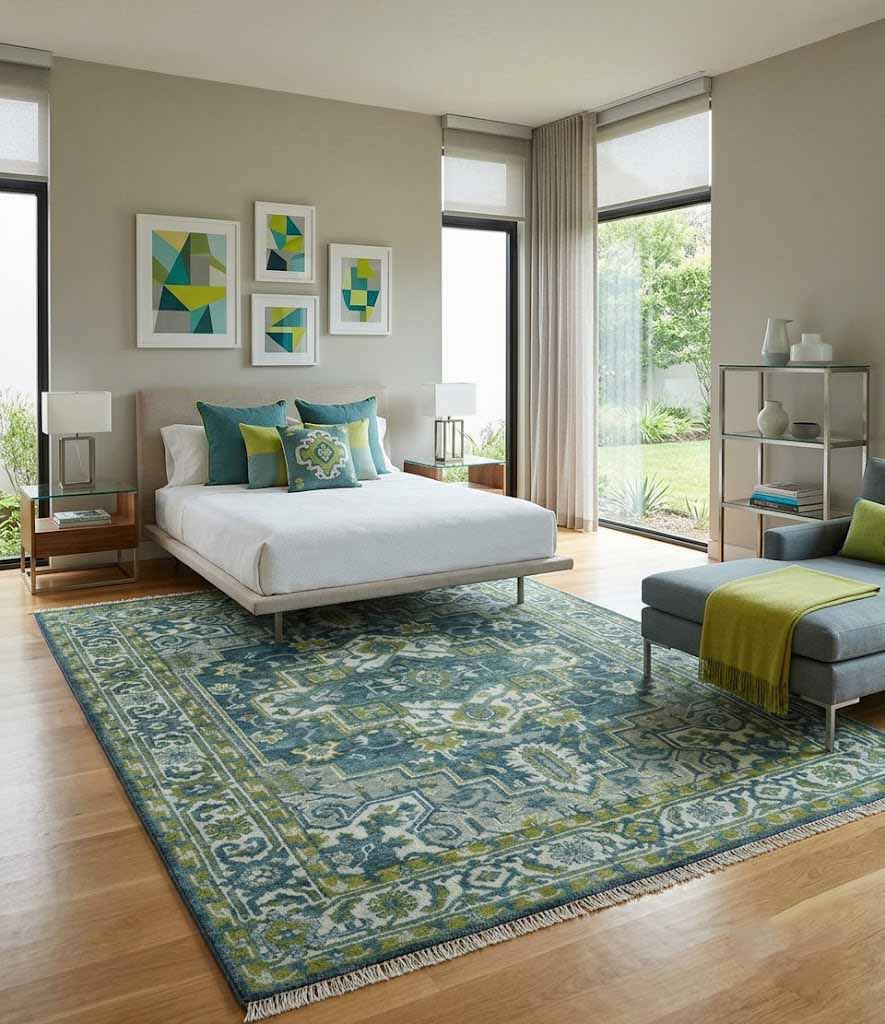 Antique Style Hand Knotted Teal, Gray and Green Traditional multi Size wool rug - The Rug Decor