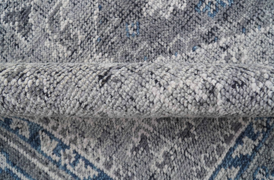 Antique Style Hand Knotted Traditional Blue and Gray Wool Area Rug - The Rug Decor