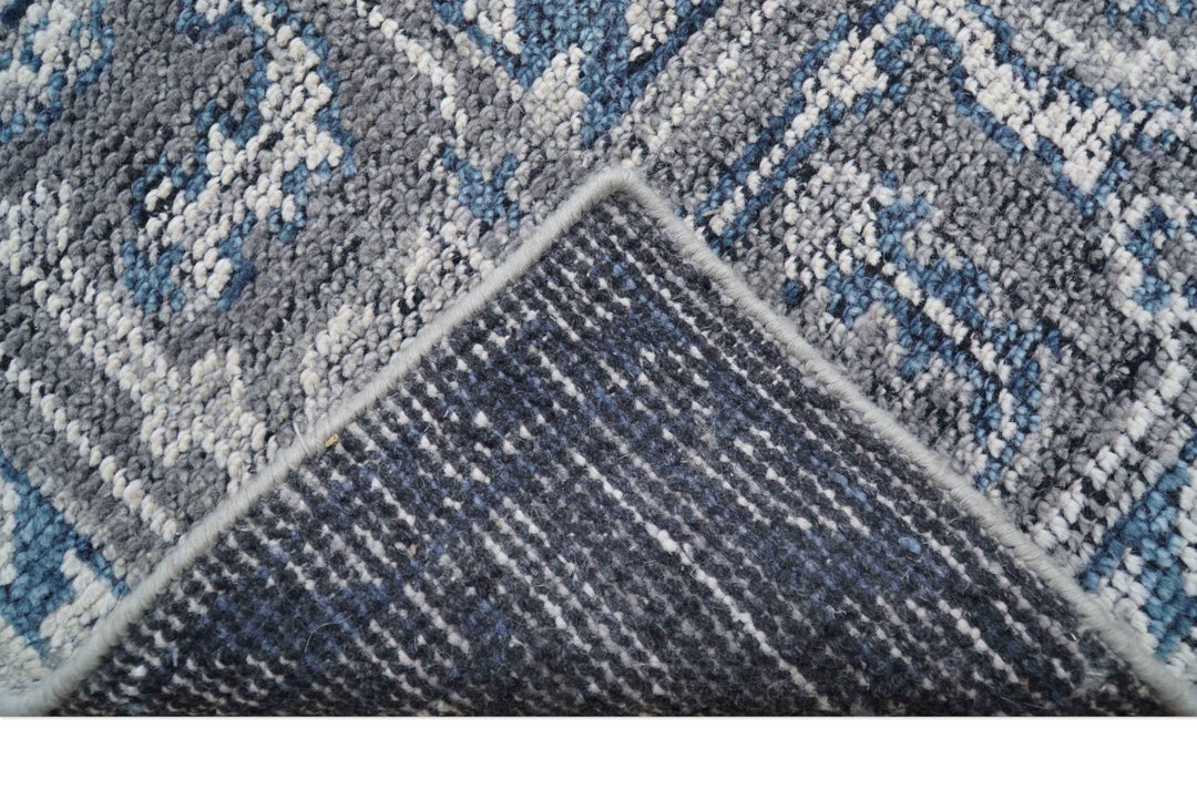 Antique Style Hand Knotted Traditional Blue and Gray Wool Area Rug - The Rug Decor