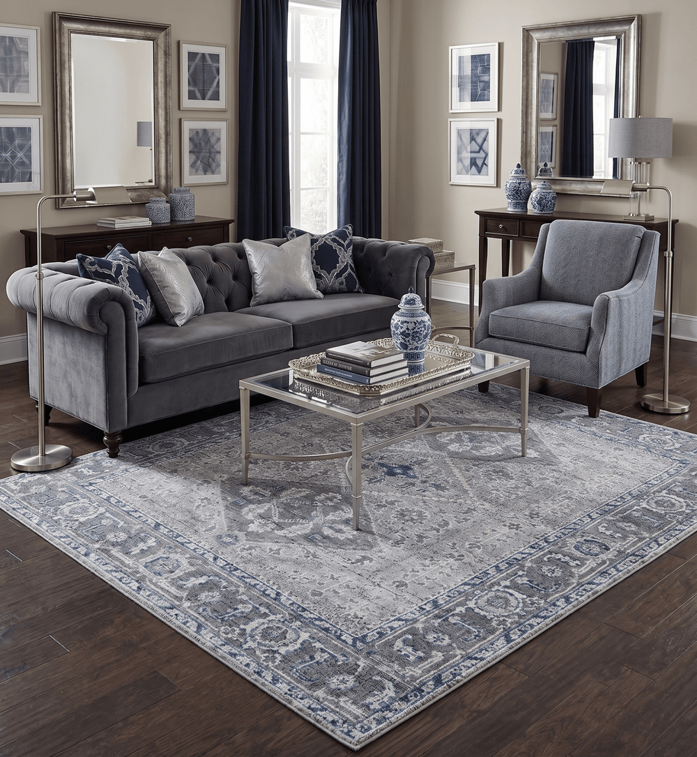 Antique Style Hand Knotted Traditional Blue and Gray Wool Area Rug - The Rug Decor