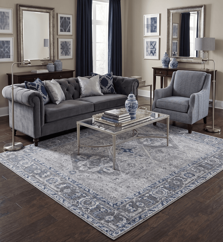 Antique Style Hand Knotted Traditional Blue and Gray Wool Area Rug - The Rug Decor