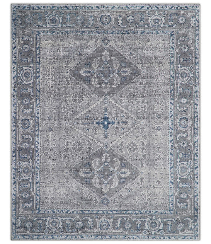 Antique Style Hand Knotted Traditional Blue and Gray Wool Area Rug - The Rug Decor