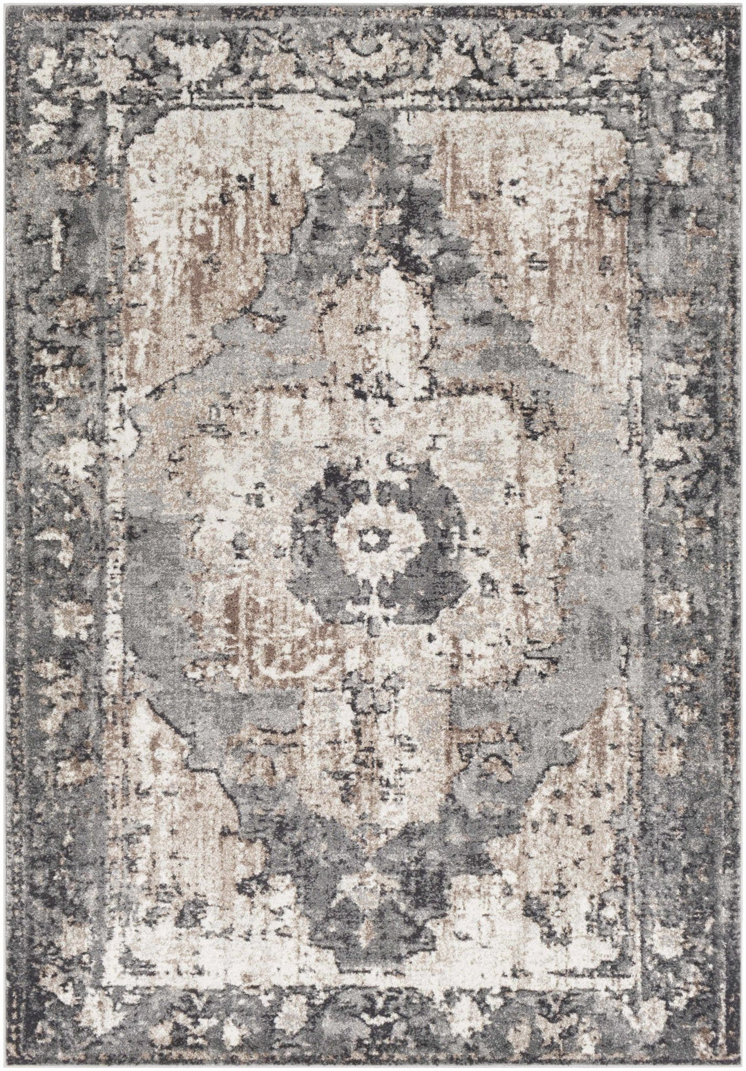 Antique Style Ivory, Tan, Charcoal and Gray Transitional Design Area Rug - The Rug Decor