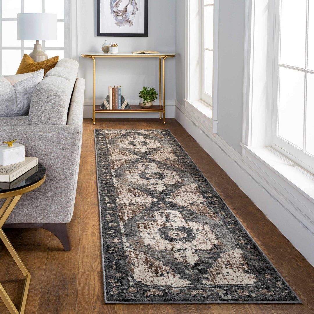 Antique Style Ivory, Tan, Charcoal and Gray Transitional Design Area Rug - The Rug Decor