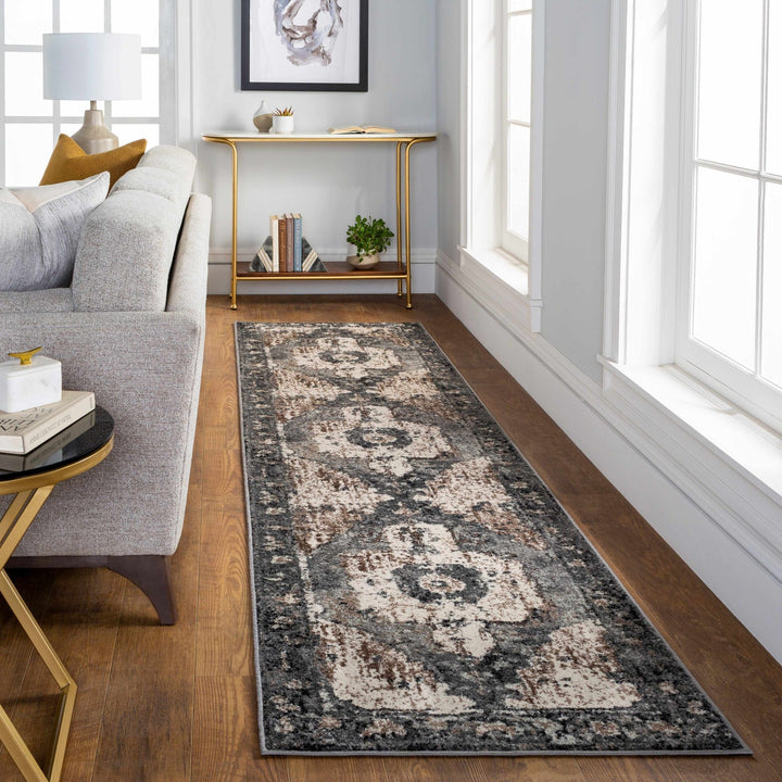 Antique Style Ivory, Tan, Charcoal and Gray Transitional Design Area Rug - The Rug Decor