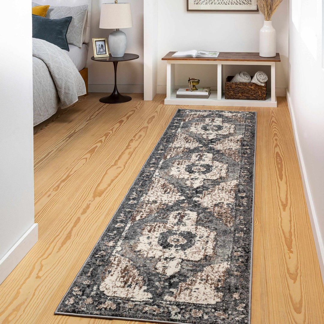 Antique Style Ivory, Tan, Charcoal and Gray Transitional Design Area Rug - The Rug Decor