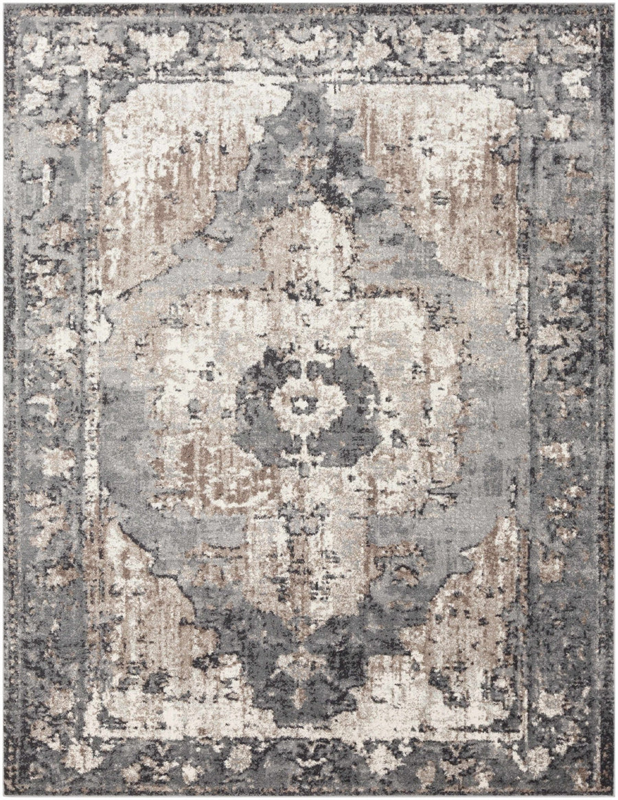 Antique Style Ivory, Tan, Charcoal and Gray Transitional Design Area Rug - The Rug Decor