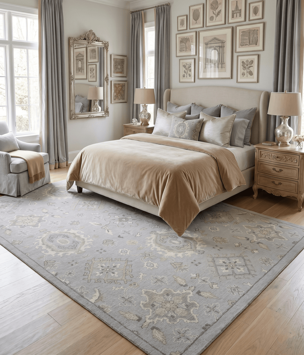 Antique Style Silver And Beige Modern Oushak wool Area Rug - The Rug Decor