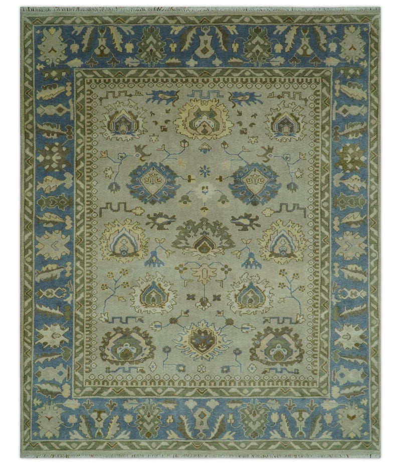 Antique Style Silver, Blue and Green 8x10 Hand Knotted Traditional Oushak wool area rug - The Rug Decor