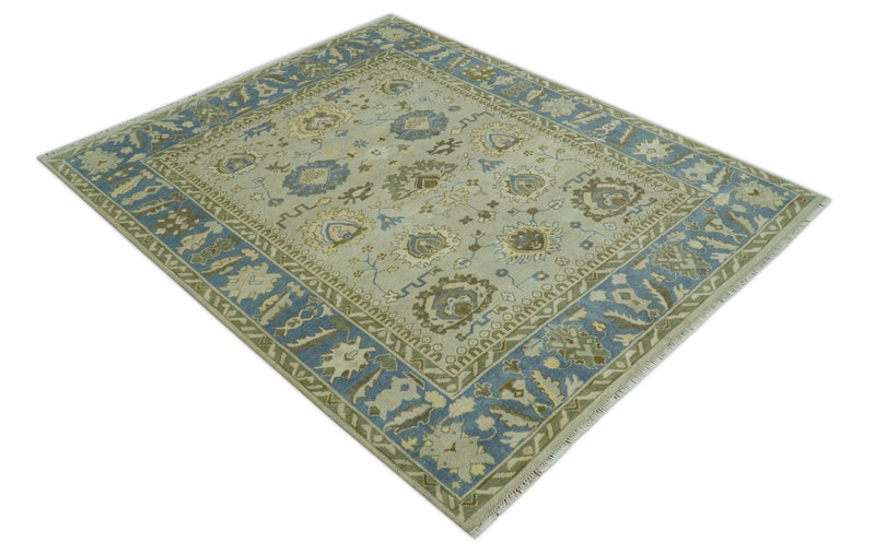 Antique Style Silver, Blue and Green 8x10 Hand Knotted Traditional Oushak wool area rug - The Rug Decor