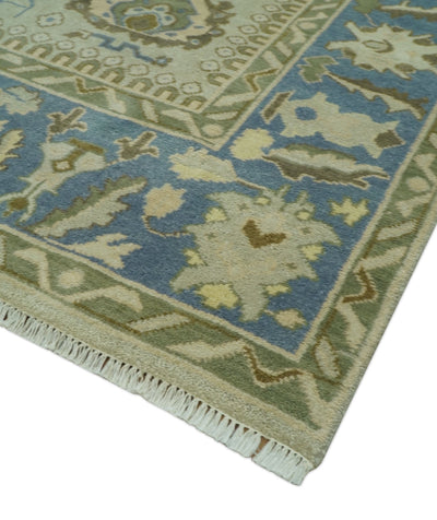 Antique Style Silver, Blue and Green 8x10 Hand Knotted Traditional Oushak wool area rug - The Rug Decor