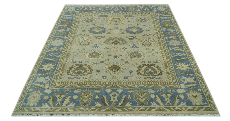 Antique Style Silver, Blue and Green 8x10 Hand Knotted Traditional Oushak wool area rug - The Rug Decor