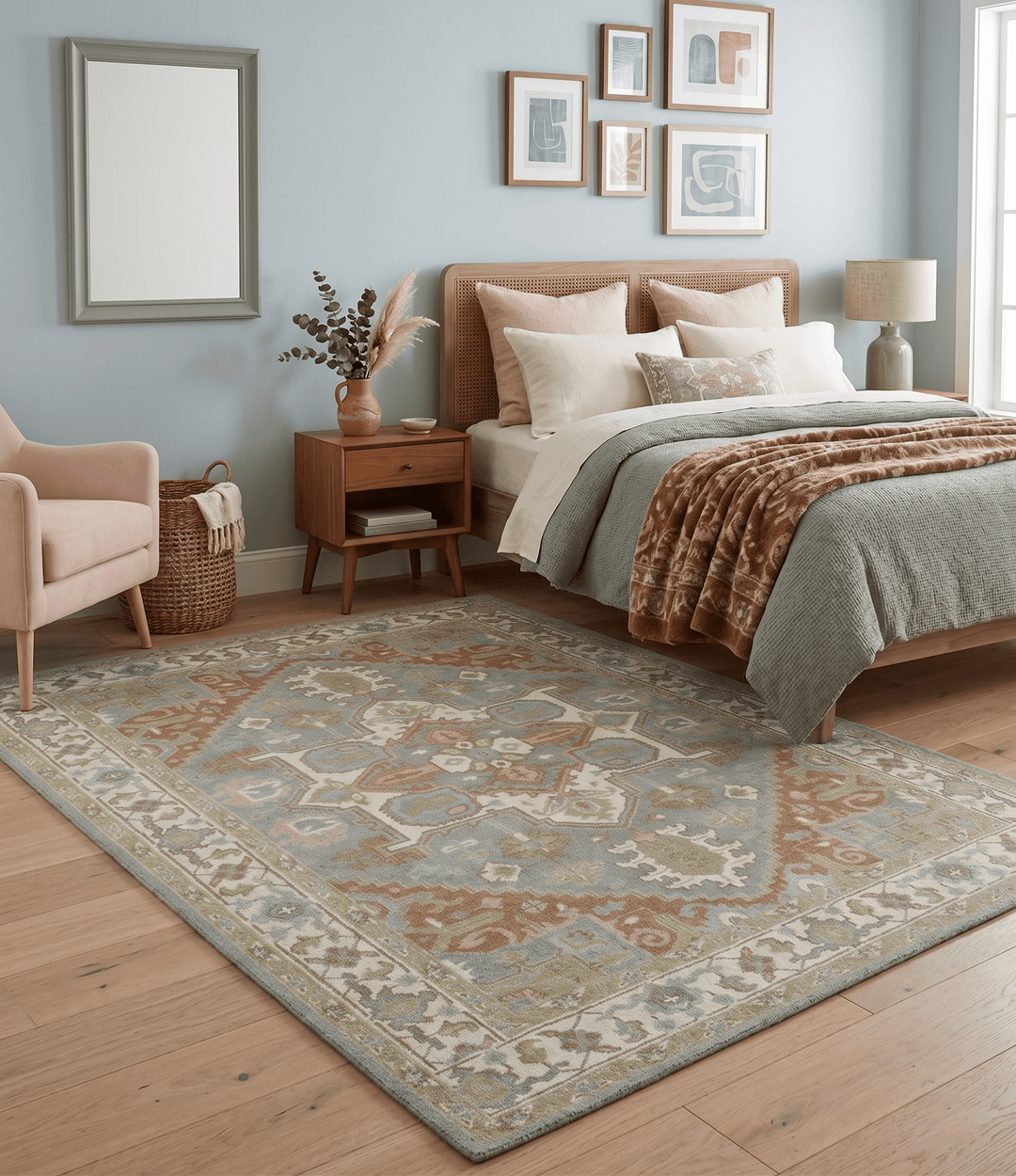 Antique Style Traditional Heriz Gray, Ivory, Peach and Olive Hand Knotted Multi Size wool Area Rug - The Rug Decor