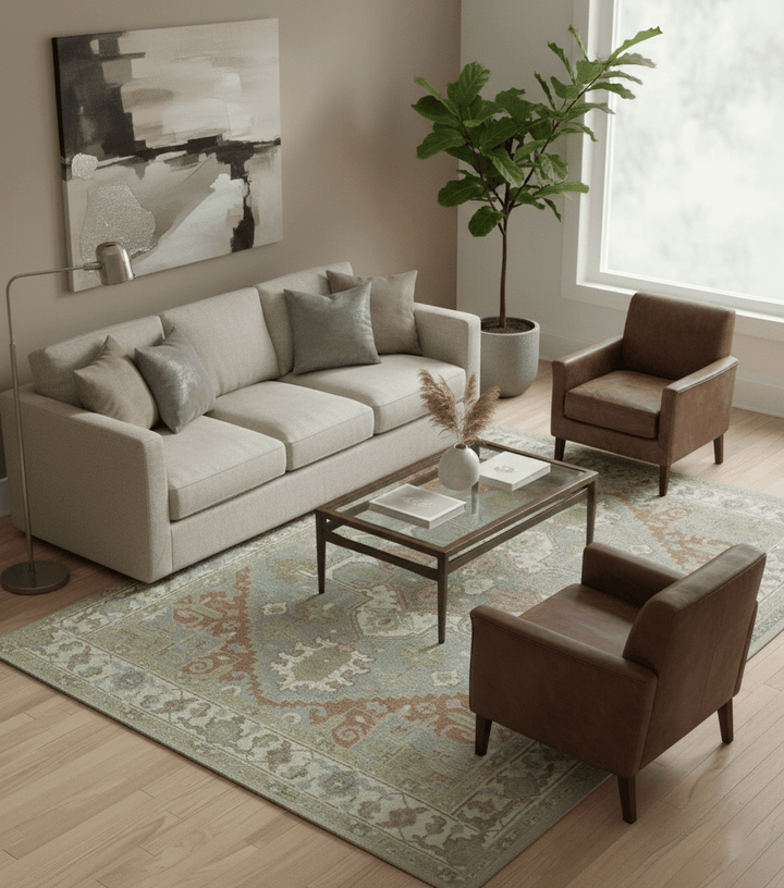 Antique Style Traditional Heriz Gray, Ivory, Peach and Olive Hand Knotted Multi Size wool Area Rug - The Rug Decor