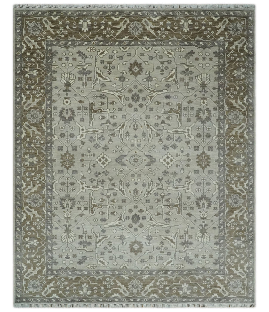 Antique Style Traditional Silver and Olive Oriental Oushak 8x10 wool Area Rug - The Rug Decor